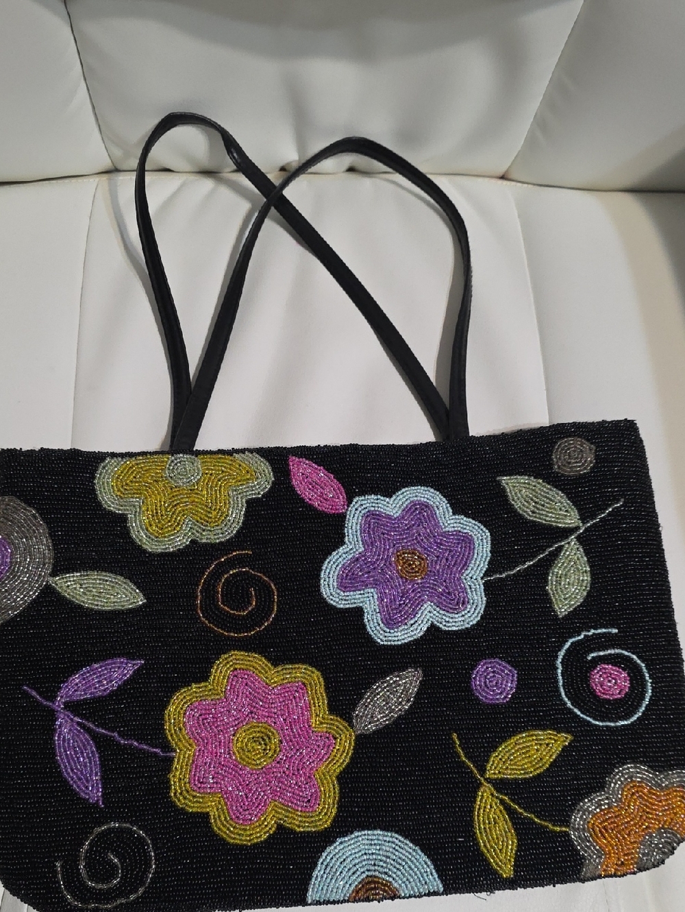Another Y&S Original Micro Beaded Iridescent Flower Black Strap Shoulder Bag